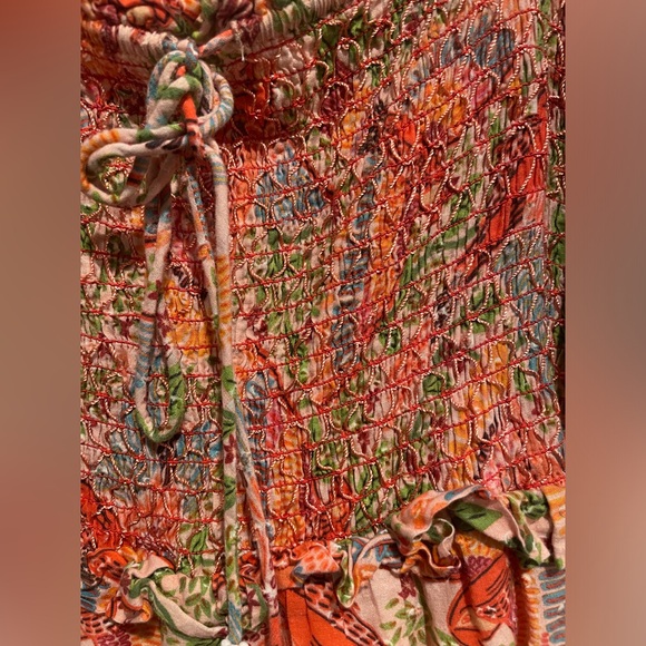 FARM RIO ANTHROPOLOGIE PINK MACAW FLIGHT SMOCKED MIDI DRESS - Picture 15 of 16